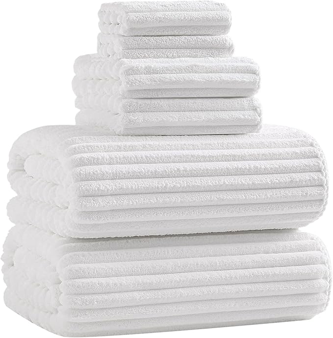 40x80 Inches Bath Sheets Towels for Adults Luxury Microfiber Extra Large Bath Towels for Bathroom Super Soft Absorbent Quick Dry with Hanging Loop (White,6PCS)