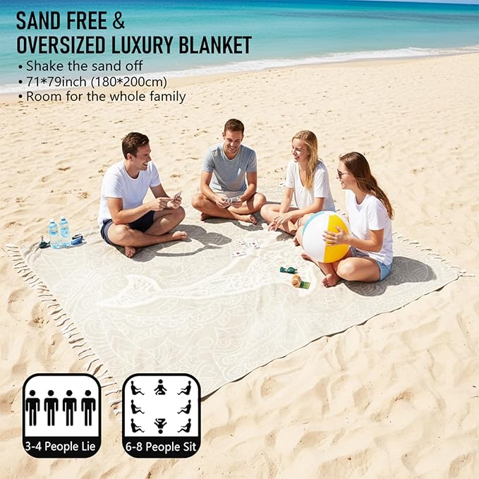 Oversized Turkish Beach Towel Blanket Cotton Giant XL Sandproof Towels Huge Linen XXL Extra Large Big Throw Quilt Blankets for Adults Beige Dolphin