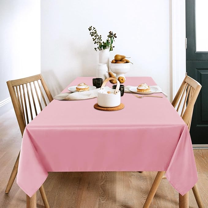 sancua 2 Pack Pink Tablecloth 60 x 102 Inch, Rectangle Table Cloth for 6 Feet Tables - Stain and Wrinkle Resistant Washable Polyester Table Cover for Dining Tables, Valentines Parties
