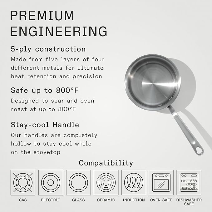 Made In Cookware - 3/4 Quart Stainless Steel Butter Warmer - 5 Ply Stainless Clad - Professional Cookware - Crafted in Italy - Induction Compatible