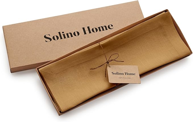 Solino Home Linen Placemats Set of 4 - Caramel Placemats 14 x 19 Inch - 100% Pure Linen Table Place Mats - Fete
