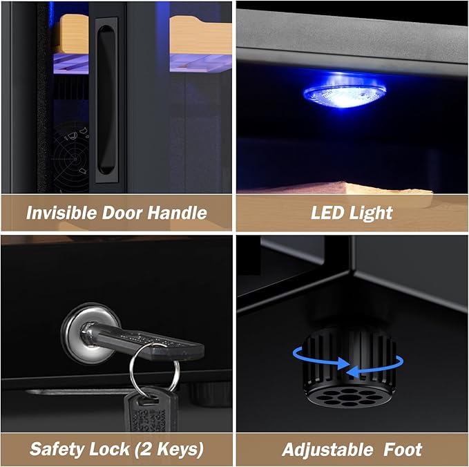 Electric Humidor-50L Cooling & Heating Humidor, Smart Touch Control Humidity & Temp Humidors wtih Spanish Cedar Wood Tray, Digital Display, Safety Lock, Desktop Gift for Men