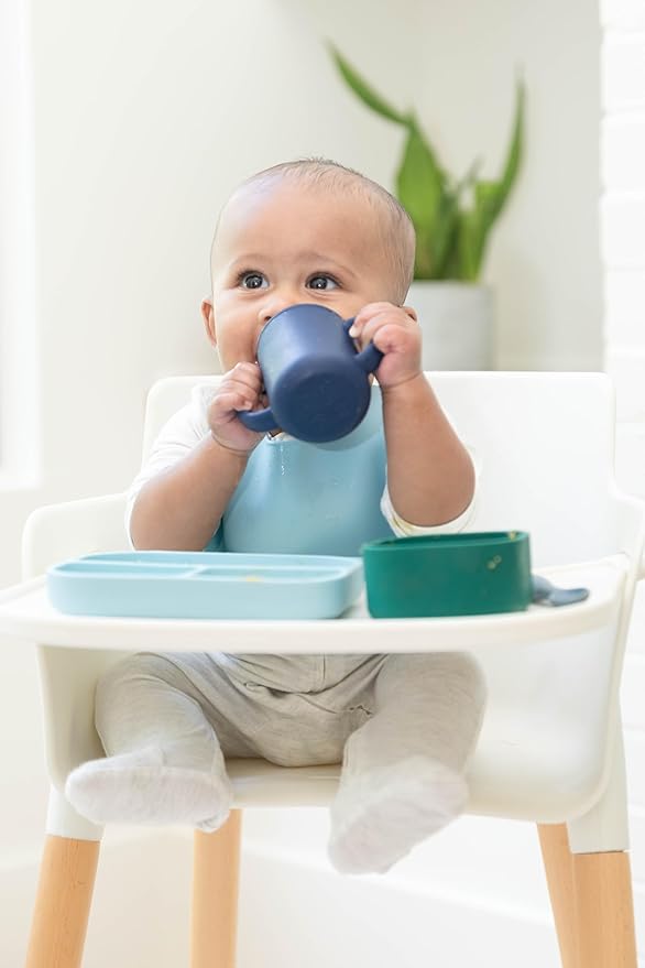 Bella Tunno Little Bites Bundle – Baby Feeding Set and Baby Led Weaning Supplies with 1 Baby Bowl, 1 Baby Plate, 3 Baby Utensils, 1 Cup, 2 Lids, 100% Food-Grade Silicone (Shooting Star)