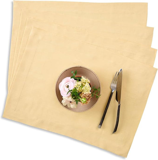 Solino Home Linen Placemats Set of 4 - Golden Straw Placemats 14 x 19 Inch - 100% Pure Linen Table Place Mats - Fete