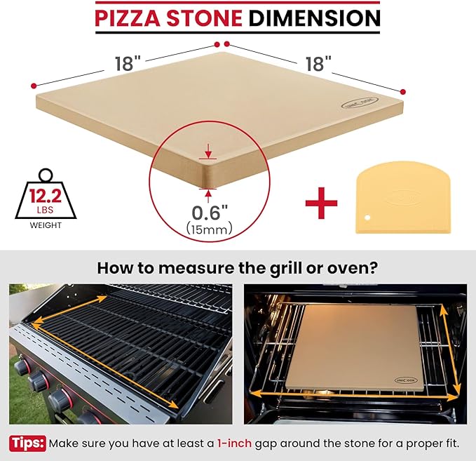 Unicook Extra Large Pizza Stone 18 Inch, Square Baking Stone for Oven and Grill, Heavy Duty Bread Pizza Pan, Thermal Shock Resistant Cooking Stoneware