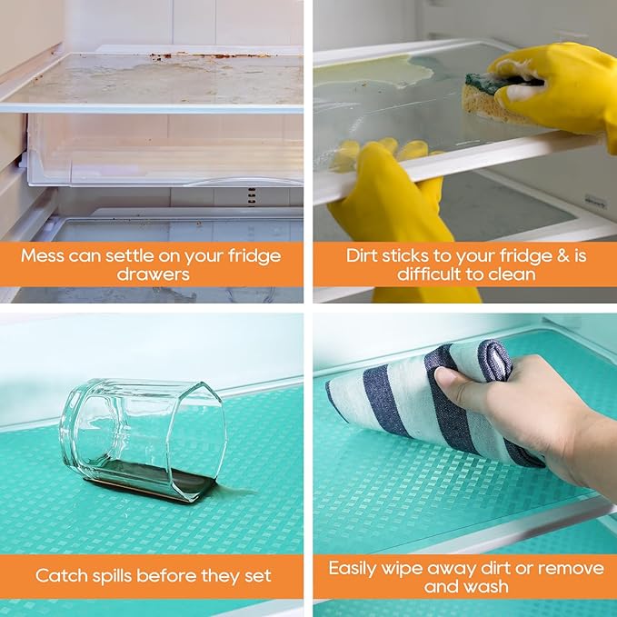 Blue Shelf Liners for Kitchen Cabinets Refrigerator Liners Waterproof & Oil-Proof Kitchen Cupboard Liner Drawer Mats EVA Material Non Adhesive Fridge Liner for Shelves 17.5 x 78.7 Inches