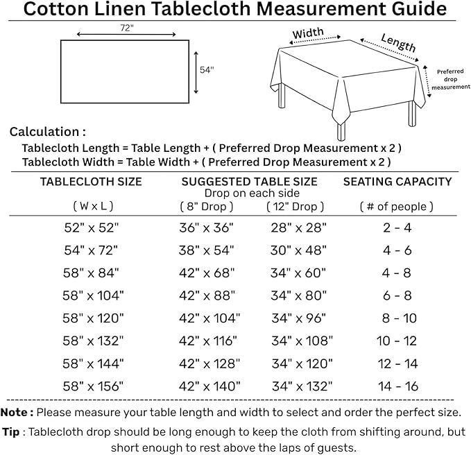 Solino Home Cotton Linen Tablecloth 54 x 72 Inch - Hemstitch Peach Bloom Table Cloth for Rectangle Tables - Machine Washable Tablecloth