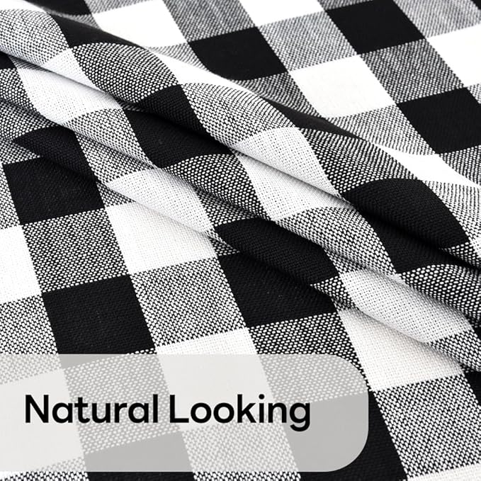 Gingham Round Tablecloth Table Cloth Heavy Duty Cotton Checkered Table Cloth Round Cover for Dining Room (R-Black, 53 inch Diameter)