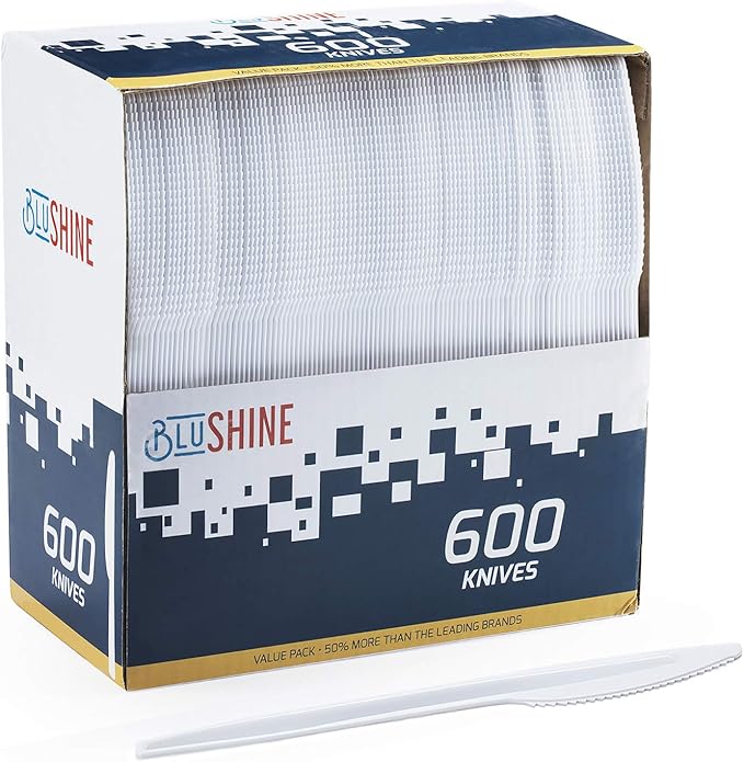 [600 Pack] White Disposable Plastic Knives - Practical Cutlery for Parties, Lunches, Picnics, and Long Trips - Great for Meals, Desserts, or Appetizers