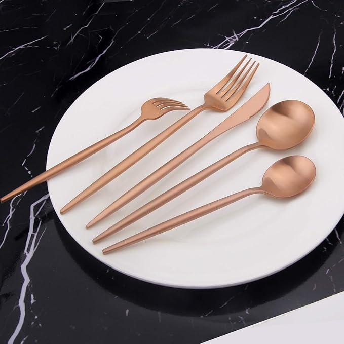 Matte Rosegold Silverware Set, Vanys 20 Piece Stainless Steel Cutlery Flatware Set, Kitchen Utensil Sets for 4, Tableware With Knife Spoons And Forks Set, Satin Finished Polished