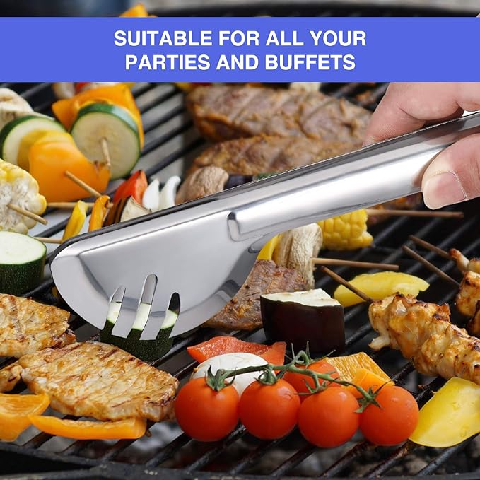 Patelai 8 Pieces Christmas Stainless Steel Silver Serving Utensils Set 8.7" Large Spoons and Slotted Spoon 9.45" Tong 9" Forks Flatware Wedding Party Buffet Banquet Cooking Kitchen Catering