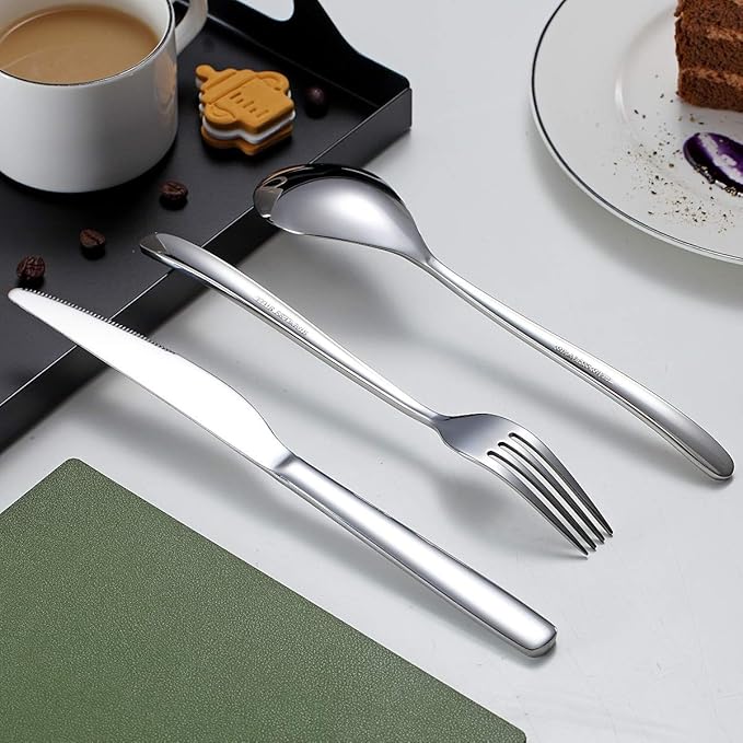 Silverware Set 20 Pieces, Stainless Steel Flatware Set, Mirror Polish Cutlery Set, Utensil Sets Service Set for 4 (Silver)