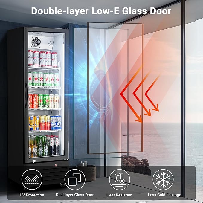 BODEGACOOLER Commercial Bar Refrigerator Glass Door,12.5 cu.ft Large Drink Fridge for Home Bar Office Beverage Refrigerator,Display Bar Cooler Fridge,Adjustable Shelves,Hold Beer,Soda Drinks,Wine