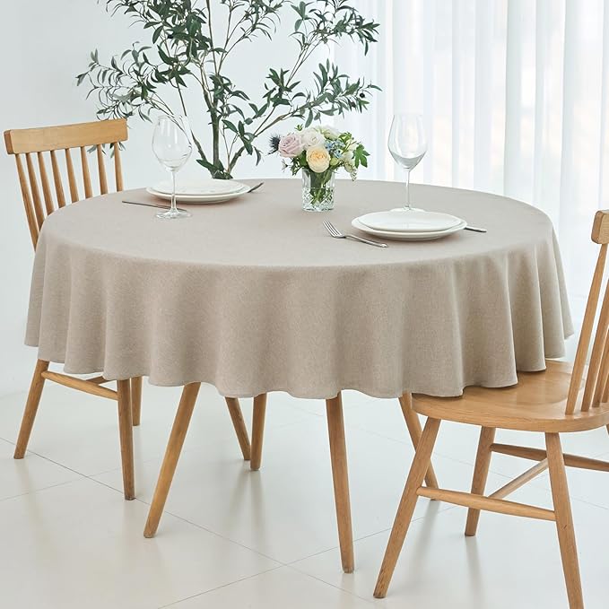maxmill Round Linen Textured Tablecloth Spill-Proof Stainproof Wrinkle Free Washable Fabric Table Cloth for Circular Table Cover, Dining Room Buffet Banquet Parties Holiday Dinner, 70 Inch Linen