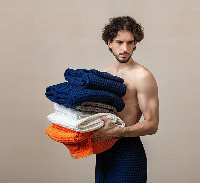 Luxury Organic Japanese Cotton Waffle Bath Towel | Thick, Absorbent, Quick Dry Bathroom Towels for Shower, Sauna, Onsen| Hotel & Spa Quality, Gift-Ready (Coral Orange, Face Towel, 16" x 16")