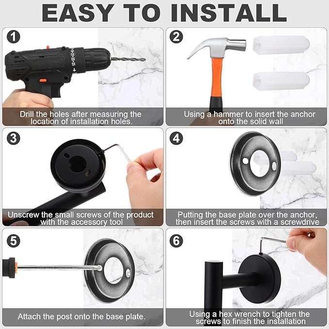 Gisafai 30 Pcs Bathroom Hardware Set, 23.6 Inch Brushed Towel Bar Ring Toilet Paper Holder Robe Towel Hook, SUS304 Stainless Steel Bathroom Accessory Set Wall Mounted (Black)