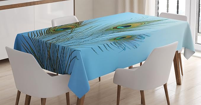 Ambesonne Peacock Tablecloth, Fluffy Peacock Feathers Vivid Colors Similar to Mythical Phoenix Immortality Theme, Rectangular Table Cover for Dining Room Kitchen Decor, 52" X 70", Green Blue