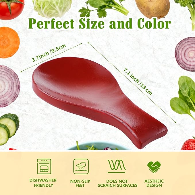 Patelai Acacia Wood Spoon Rest for Stove Top Bamboo Holder for Spatula Rest for Kitchen, Counter Spoon Holder for Countertop, Modern and Rustic for Farmhouse as Dining Table Decoration (Mahogany)