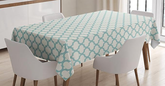 Ambesonne Ikat Tablecloth, Mesh Patterns and Lines on Vintage Backdrop Retro Ikat Style Boho Print, Rectangular Table Cover for Dining Room Kitchen Decor, 60" X 90", Turquoise Cream