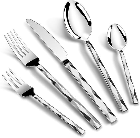 SSGP Silverware Set for 4, 20 Piece Heavy Duty Stainless Steel Serving Flatware Utensils Set, Mirror Finish, Elegant & Durable, Modern Design Dishwasher Safe Cutlery Set for Home Wedding Housewarming