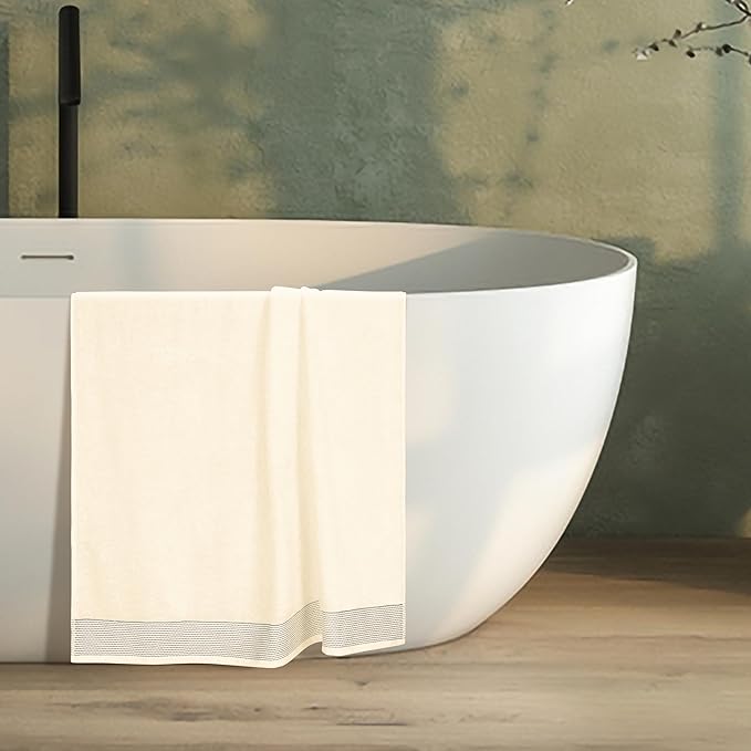 Belizzi Home Cotton 2 Pack Oversized Bath Sheet 35 x 70, Large Bath Sheet, Ultra Absorbent, Compact, Eco-Friendly and 100% Recyclable, Quick Drying and Lightweight Towel - Ivory