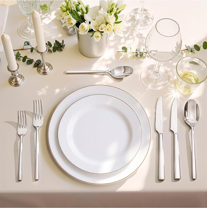 KINGSTONE Silverware Set with Steak Knives, 48-Piece Forged Flatware Set Cutlery Set Premium Stainless Steel, Service for 8, for Kitchen, Home, Wedding, Party, Mirror Polished and Dishwasher Safe