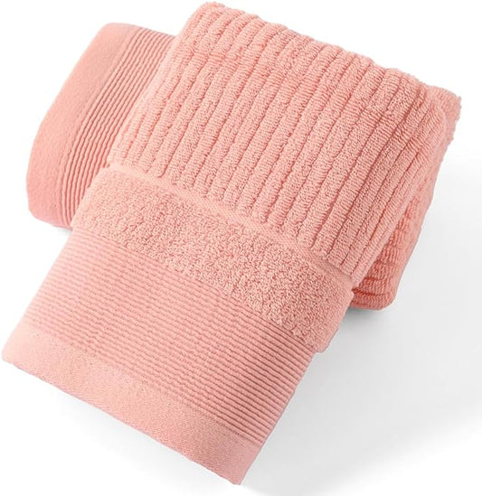 sense gnosis Pink Hand Towel Set of 2 Soft Absorbent Ribbed Striped Pattern 100% Cotton Hand Towel for Bathroom Decorative 13 x 29 Inch