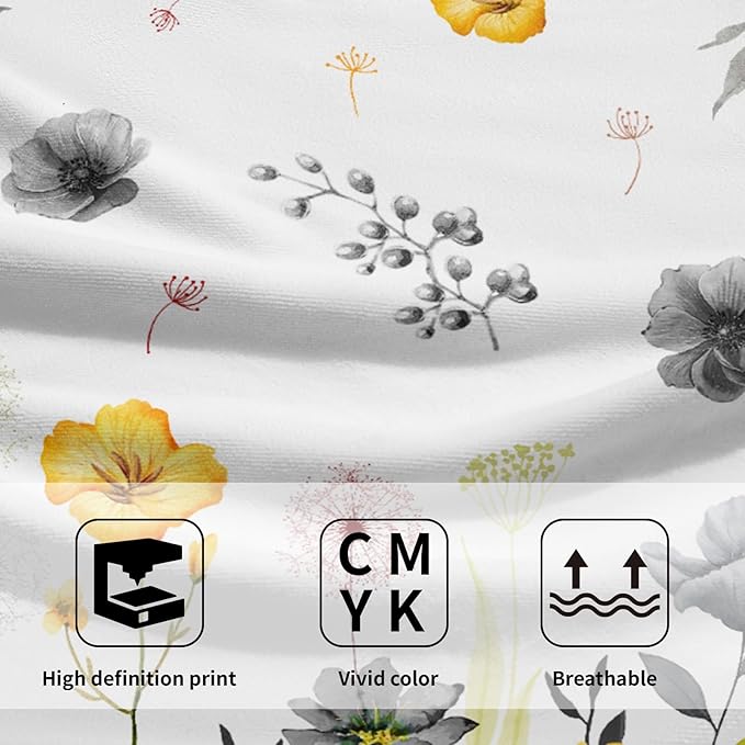 Imiss Grey Yellow Poppy Floral Hand Towel 14.4 x 28.3 Inch Watercolor Botanical Leaf Fingertip Towel Bath Washcloth for Bathroom Kitchen Home Spa，Set of 2