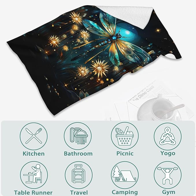 2 Pack Hand Towels for Bathroom,Glowing Dragonfly Decorative Kitchen Towels Highly Absorbent Soft Towels for Bathroom Beach Spa Gym Face Towel 14x28 Inch