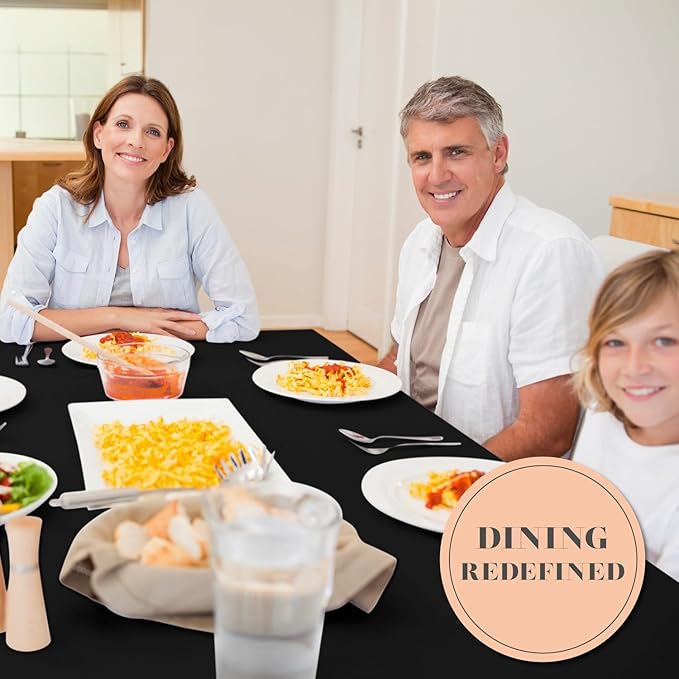 Classic Black Tablecloth 90x156 - Black Table Clothes for 8 Foot Rectangle Tables, 200 GSM Stain and Wrinkle Resistant Washable Fabric [2 Pack]