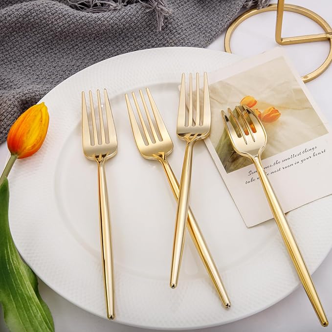 I00000 90 Pcs Gold Plastic Forks,Gold Disposable Utensils, Disposable Heavy Duty Plastic Forks Heat Resistant Perfect for Parties,Wedding,Dinners