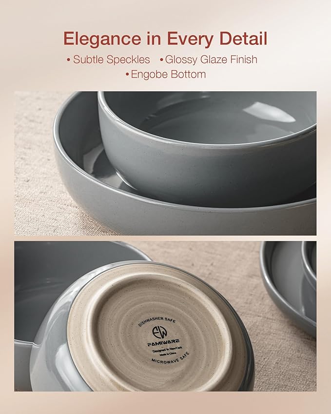 Famiware Milkyway Stoneware Dinnerware Sets with Mugs, Service for 4 (16pcs), Plates and Bowls Sets, Scratch Resistant, Microwave and Dishwasher Safe Dishes Set, Dark Gray