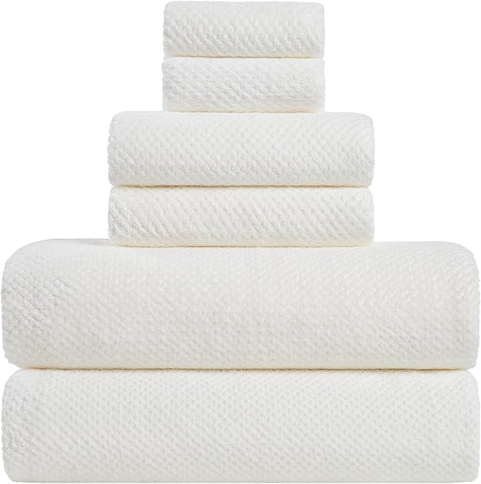 Large Bath Towels Set 30x60 Inches Super Soft Absorbent Quick Dry Luxury Microfiber Shower Towels for Bathroom -White,Pack of 6