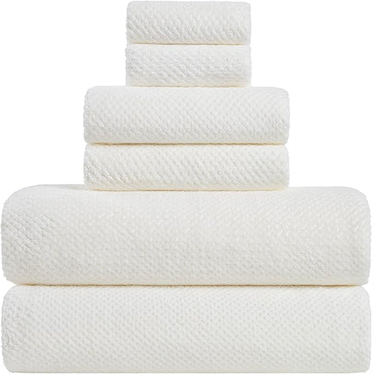 Large Bath Towels Set 30x60 Inches Super Soft Absorbent Quick Dry Luxury Microfiber Shower Towels for Bathroom -White,Pack of 6