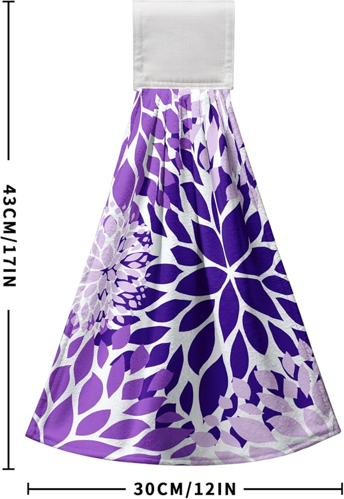 Purple Dahlia Hanging Kitchen Dish Towels Floral Hand Towel with Loop Violet Flower Bathroom Tie Towels Soft Absorbent Tea Towel for Bathroom Kitchen Decor Housewarming 12 x 17 Inch