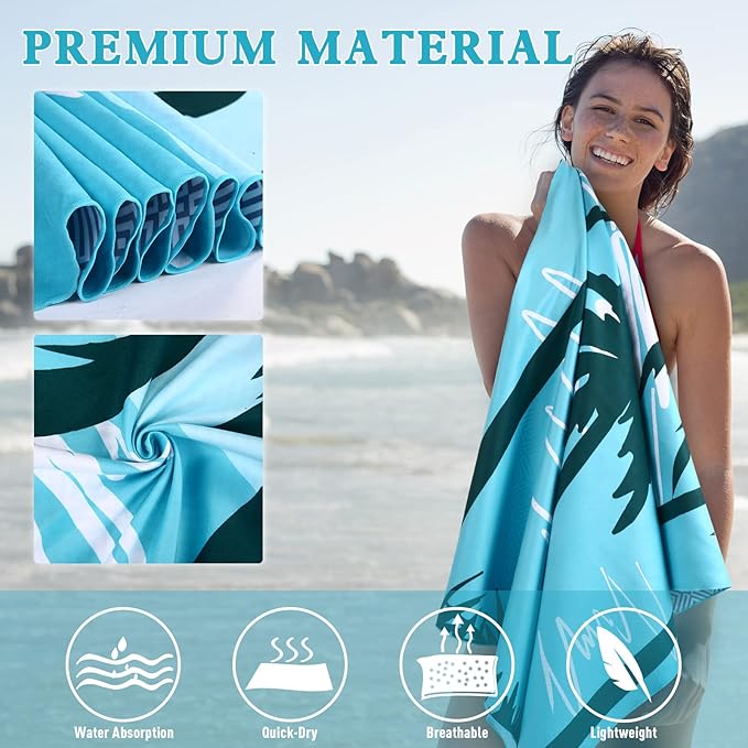 2 Pack Oversized Microfiber Beach Towel, 75'x 35', Sand-Free, Quick Drying, Super Absorbent