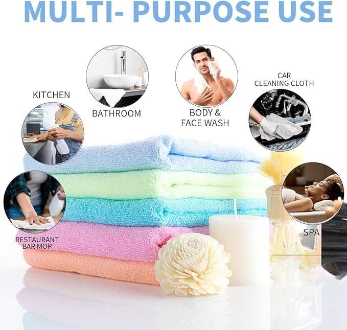 12 Pack Microfiber Coral Fleece Washcloths, Ultra Absorbent and Soft Face Towel, 12" X 11", Perfect Wash Cloths for Bathroom, Gym, Travel, Spa and Makeup