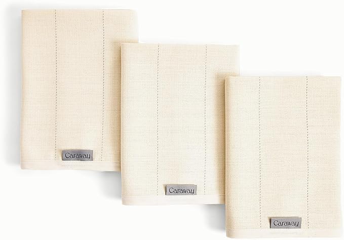 Caraway Tea Towels - Reusable Dish Towels - Made from 100% Organic Cotton - Highly Absorbent & Lint-Free - Perfect for Kitchen Cleanup or Table Setting - Extra Large Size - Cream