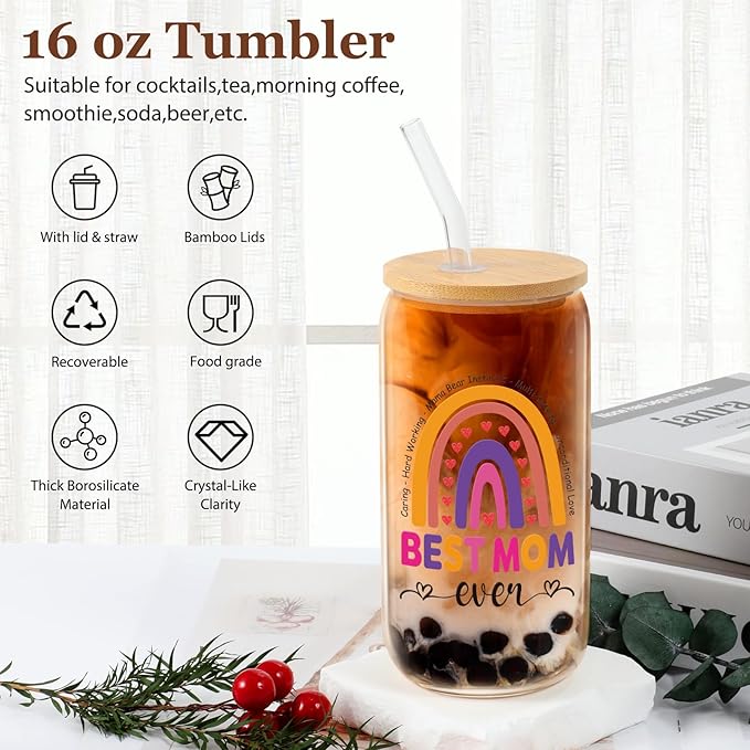 Best Mom Ever Birthday, Mothers Day, Christmas Mom Gifts from Daughter Son，Gift Ideas for Mama,Wife - 16 Oz Coffee Glass（Best Mom）