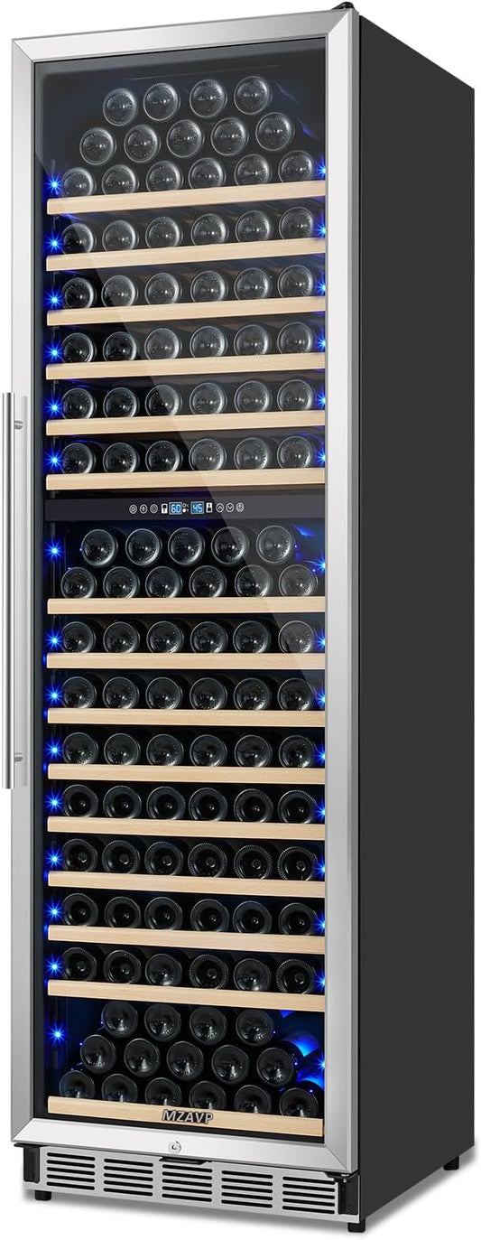 200 Bottle Wine Fridge, 24 Inch Wine Cooler Refrigerator Freestanding or Built-in, Professional Dual Zone Temperature Control, Low Noise Operation and Advanced Compressor Cooling