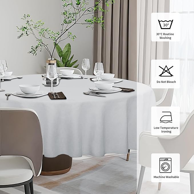Easy-Going Faux Linen Waterproof Spill-Proof Tablecloth Stain Resistant Round Table Cloth Wrinkle Free Decorative Fabric for Kitchen, Dining, Party, Weddings, Restaurants (60 in-Round, Grey)