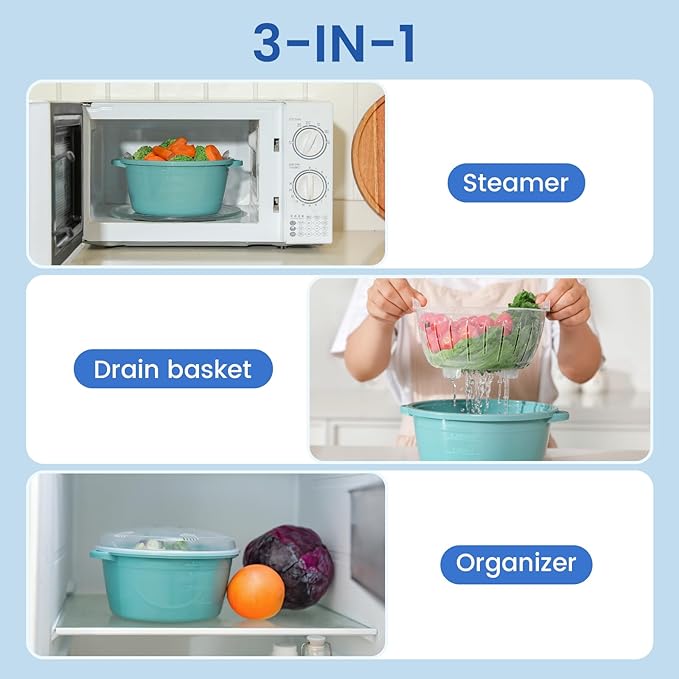 Microwave Steamer for Vegetables, Microwave Cookware with Lid, 2.5L Capacity, Perfect Cooker Bowl for Steaming Broccoli & Pasta