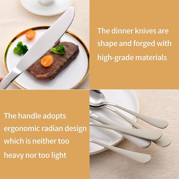 20-Piece Off white Silverware Set 18/0 Stainless Steel Silverware Set Off white Handle Cutlery Set Service for 4 Dinner Knives Forks Spoons Set Flatware Set Finish Dishwasher Safe