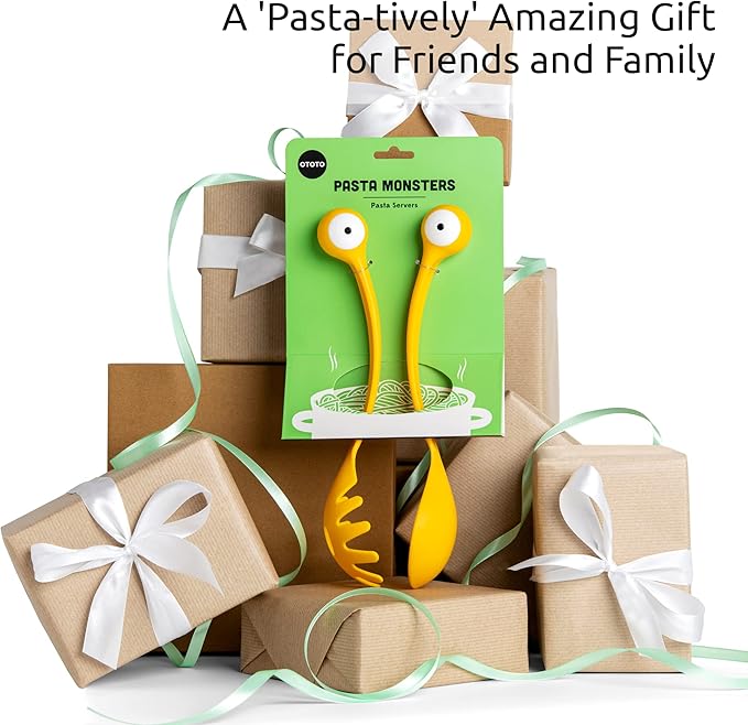 OTOTO Pasta Monsters and Salad Servers - BPA-Free Fun Kitchen Gadgets - 100% Food Safe Salad Spoon and Fork Set - 11.93x 3.39 x 2.24 inch