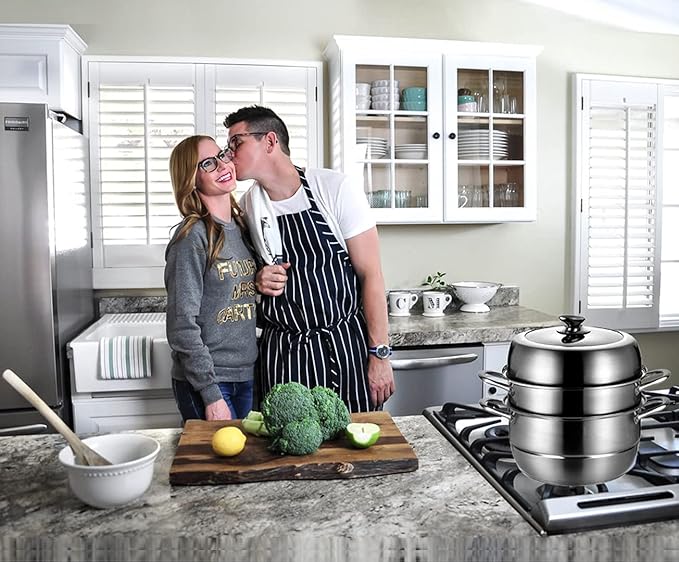 Stainless Steel Steamer Pot Thick-bottomed, 3 Tier Food Steamer for Cooking, Large Metal Steam Cooker, Work for Induction and Stove, Suitable for Tamale, Vegetable, Dumpling and Seafood