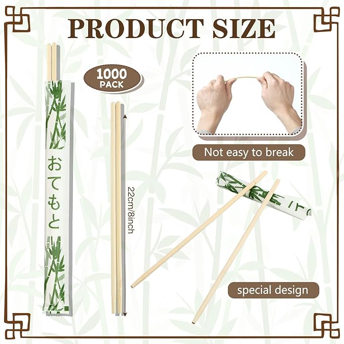 Sabary 200 Pairs Bamboo Chopsticks Disposable Sleeved and Separated Chop Sticks Quality Chopsticks Disposable UV Treated (Bamboo)
