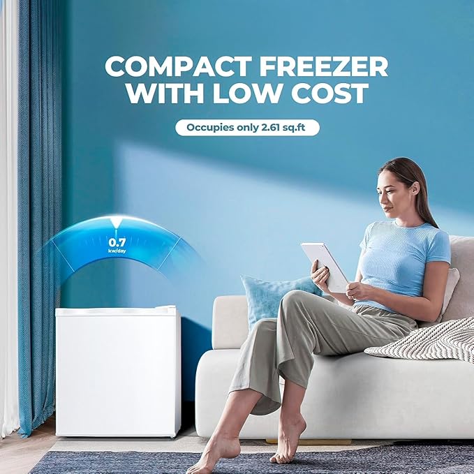 1.2 Cu.ft Upright Freezer, Small Mini Freezer with Adjustable Thermostat, Removable Shelves, Reversible Single Door, for Bedroom/Home/Dorms/Apartment (White)