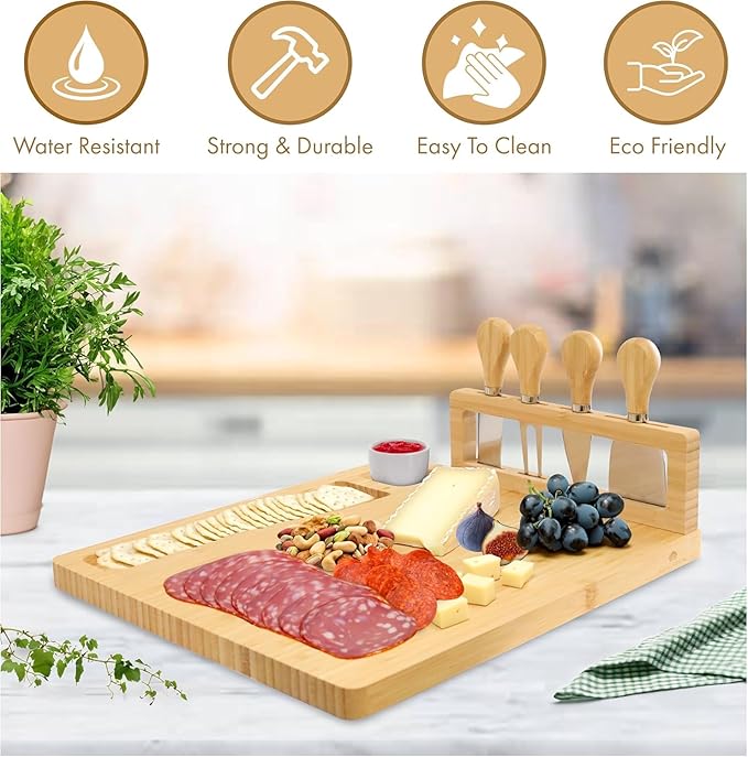 Personalized Cheese Board and Knife Set with Magnetic Holder, Serving Tray for Crackers, Meat, and Wine, Anniversary