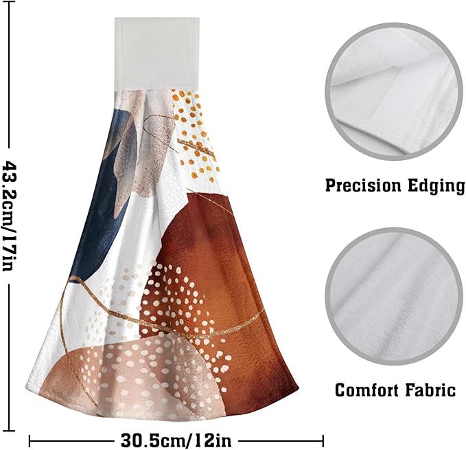 Giwawa Boho Abstract Hanging Kitchen Towels Modern Orange Dishcloths 2PCS Soft Absorbent Fingertip Towel for Bathroom Restroom Home Decor