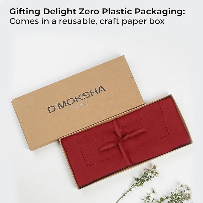 D'Moksha Homes Linen Red Table Runner 72 Inches Long - 100% Pure Linen Hemstitch Table Runner 14 x 72 Inch for Dresser, Dining, Winter, Holiday, New Year - Classic Hemstitch